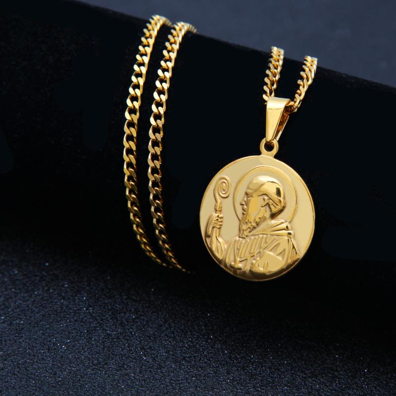 Pendant Necklaces Golden Color Stainless Steel Necklace For Men Women St. Benedict Man Chain & Pendants Hip Hop Fashion Jewelry