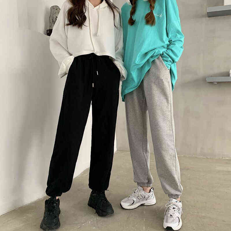 HOUZHOU Women's Sports Pants Oversize Gray Joggers Sweatpant Loose Track Black Jogging Trousers For Female Fashion 211124Z