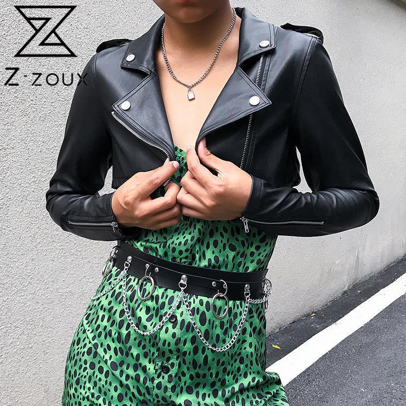 Women Leather Coat Black PU Jacket Short Long Sleeve High Waist Fashion Tops Autumn 210513