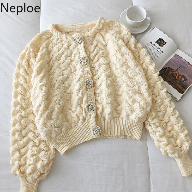 Neploe Knitted Cropped Cardigan Female Winter Clothes Thicked Warm Knitted Sweaters Women Sweet Vintage Sueter Coat Pull Femme 210422