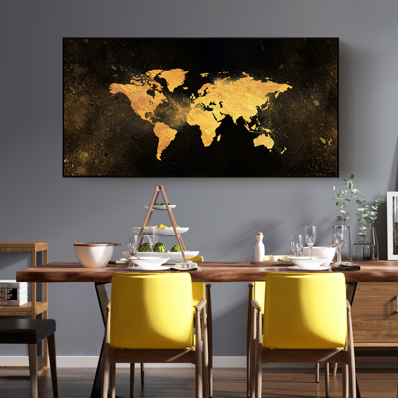 Abstract Art Golden Maps For Living Room Wall Art Canvas Prints Posters Canvas Modern Black Decorative Pictures