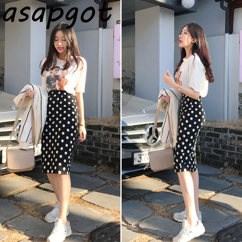 Skirts Summer Chic Korean Clothing Slim Wrap Hip High Waist Split Polka Dot Skirt Women Mujer Faldas Elegant Retro Fashion OL 210429