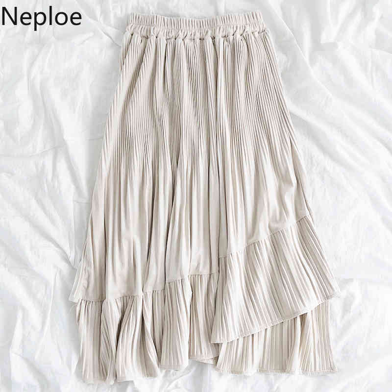 Neploe Irregular Women Skirts Solid Pleated Streetwear High Waist Chiffon Faldas Mujer Korean Fashion Chic Harajuku Simple Jupe 210422