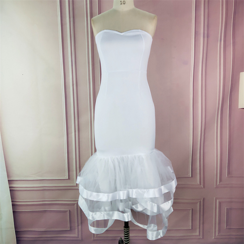 White Femmes Tube Tube Tops Robe de mariée sur les coupes d'épaule sexy avec le dîner au clubwear Crocheted Dîner Skinny Bullycon Robes 6Tv5