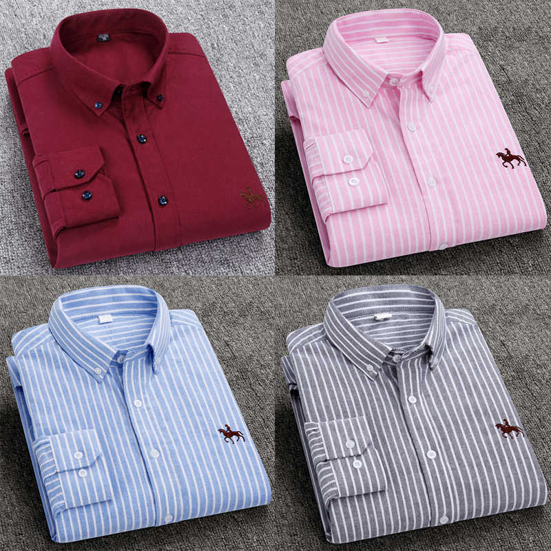 Long Sleeve Shirts for Men 100% Cotton Oxford Mens Clothing Autumn Winter Top Blouse Business Casual Shirts Korean Fashion 210714