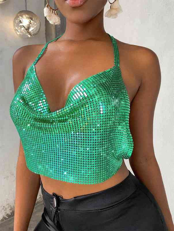 sruby party crop women tank sequined halter rhinestone summer beach club backless see through ladies, White
sruby party crop women tank sequined halter rhinestone summer beach club backless see through ladies, White