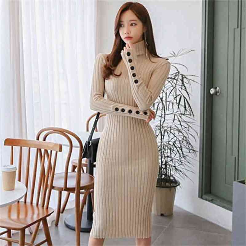 Autumn Winter Women Knitted Dress Buttons Turtleneck Sweater es Lady Slim Bodycon Long Sleeve Bottoming Vestidos 210603, Picture color
Autumn Winter Women Knitted Dress Buttons Turtleneck Sweater es Lady Slim Bodycon Long Sleeve Bottoming Vestidos 210603, Picture color