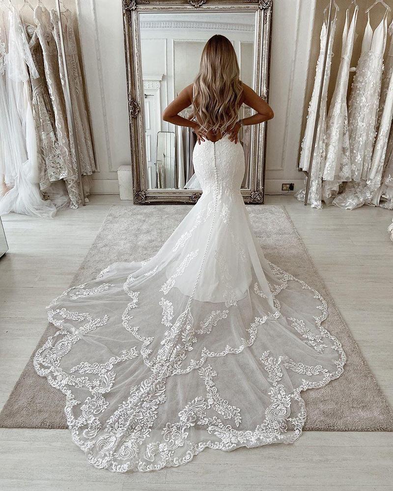 Sexy Mermaid Beach Wedding Dresses Deep V Scoop Neck Lace Appliques Bride Dress Open Back Country Style Bridal Gown Vestido De Novie Custom Made estid