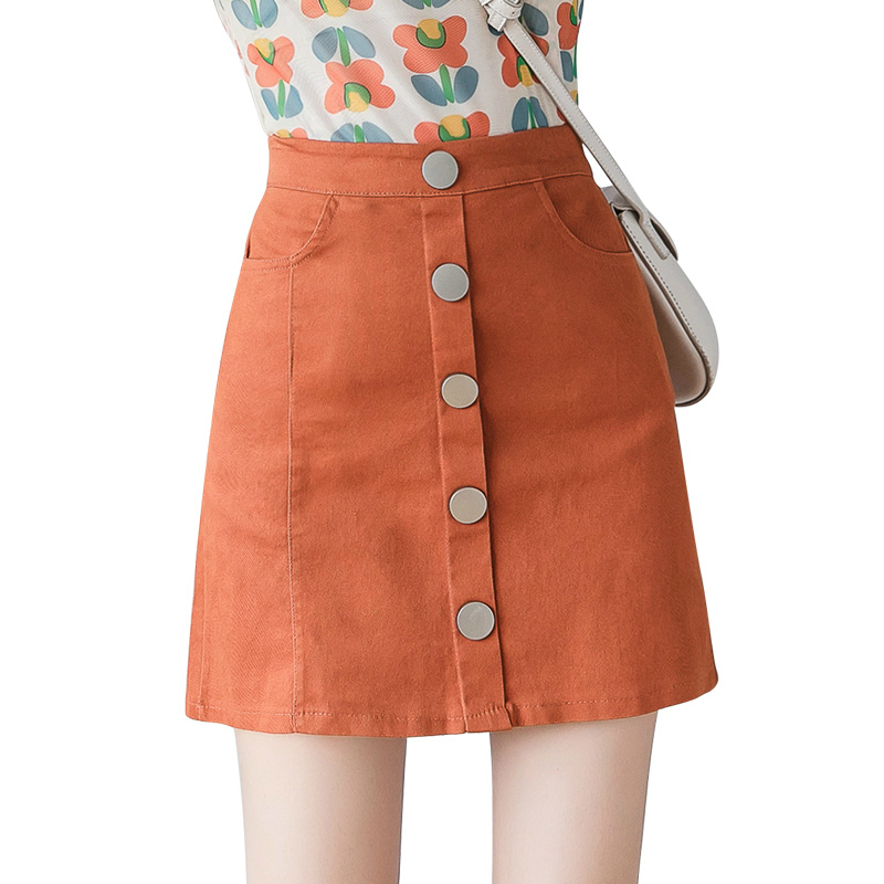 Button Pocket Casual Women Elegant Skirts High Waist A-line Autumn Fashion Denim Skirt 6185 50 210508
