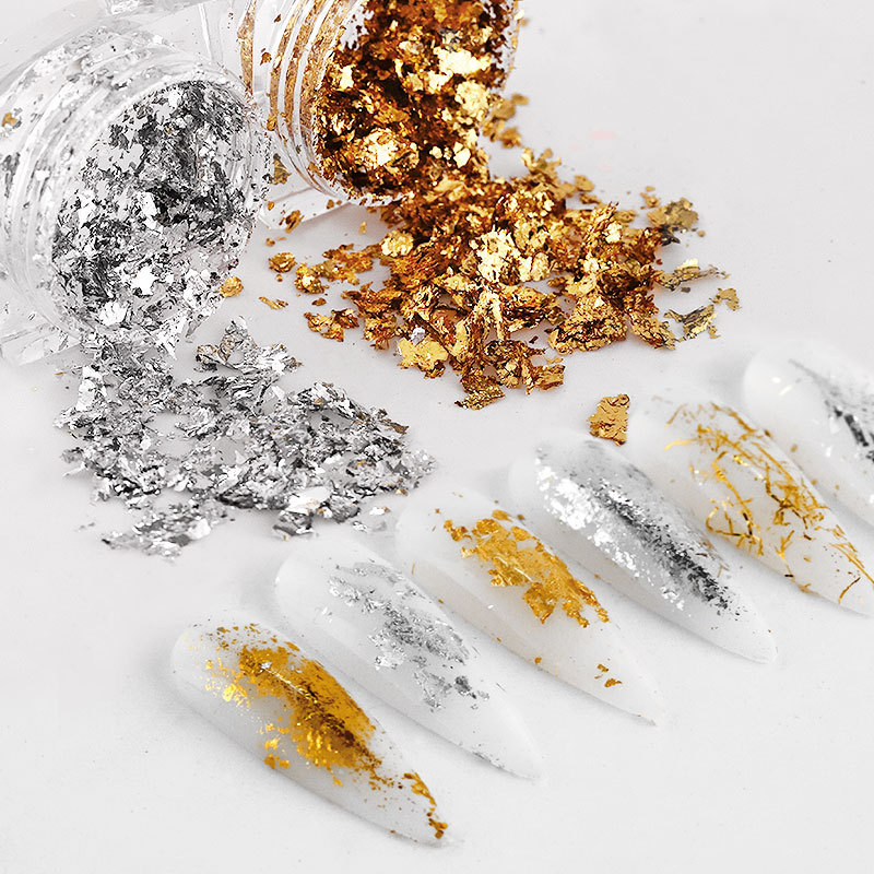 1 Box Gold Silver 3D Glitter Nail Art Sticker Irregular Aluminum Foil Paper DIY UV Gel Polish Nails Decoration Tools