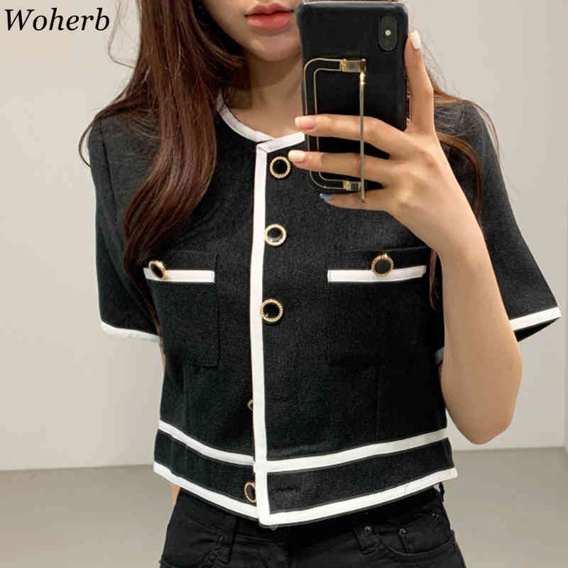 Summer Short Sleeve O-Neck Single Breasted Women Trend Coat Feminino Chic Button Loose Casual Ladies Jacket 210519