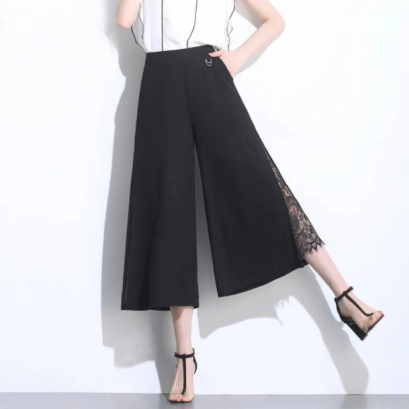 Women's Pants & Capris HI-FASHION Women Korean Fashion Chiffon Wide Leg Summer High Waist Lace Baggy Trousers Casual Woman