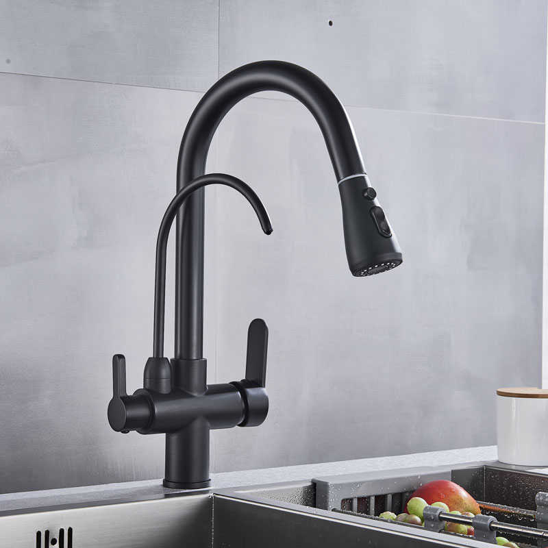 Gold BlackChrome Kithcen Purified Faucet Pull Out Water Filter Tap 23 Way Torneira Cold Mixer Sink Crane Kitchen Drink 2107249290302