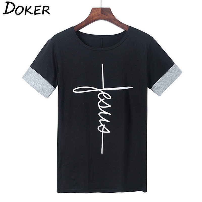 5XL Summer Faith Cross Print T Shirt Women O-neck Patchwork Short Sleeve s Casual ops Plus Size ee 210603