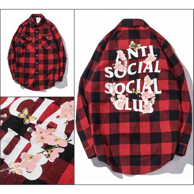 Anti social club butterfly loose print black red ASSC Plaid Shirt Men' and women' fashion thin coat
Anti social club butterfly loose print black red ASSC Plaid Shirt Men' and women' fashion thin coat