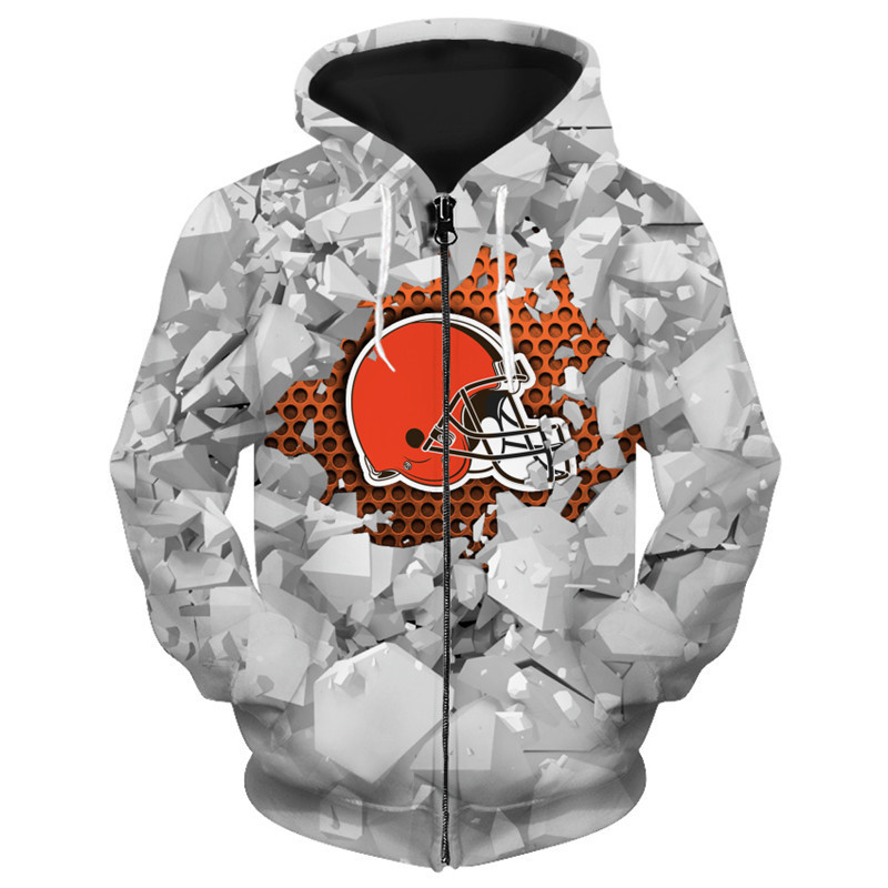 

Cleveland Men's cool football sportswear Splash ink paint red helmet print Browns 3D Zipper Hoodies, 21087