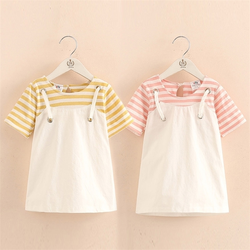 Summer Little Kids Patchwork Short Sleeve Striped Fake Two Pcs Suspenders Dresses For Girls of 2 4 6 8 10 12T Years Old 210701, Yellow
Summer Little Kids Patchwork Short Sleeve Striped Fake Two Pcs Suspenders Dresses For Girls of 2 4 6 8 10 12T Years Old 210701, Yellow