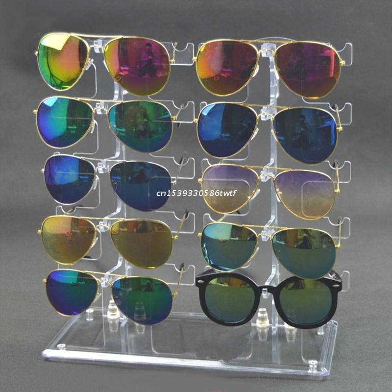 Fashion Sunglasses Frames Two Row Rack 10 Pairs Glasses Holder Display Stand Transparent Dropship