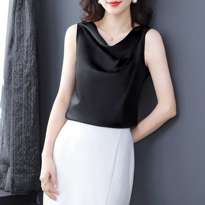 Summer Korean Fashion Tank Top Women Satin Sleeveless Solid s for Plus Size XXXL Spaghetti Strap 210531