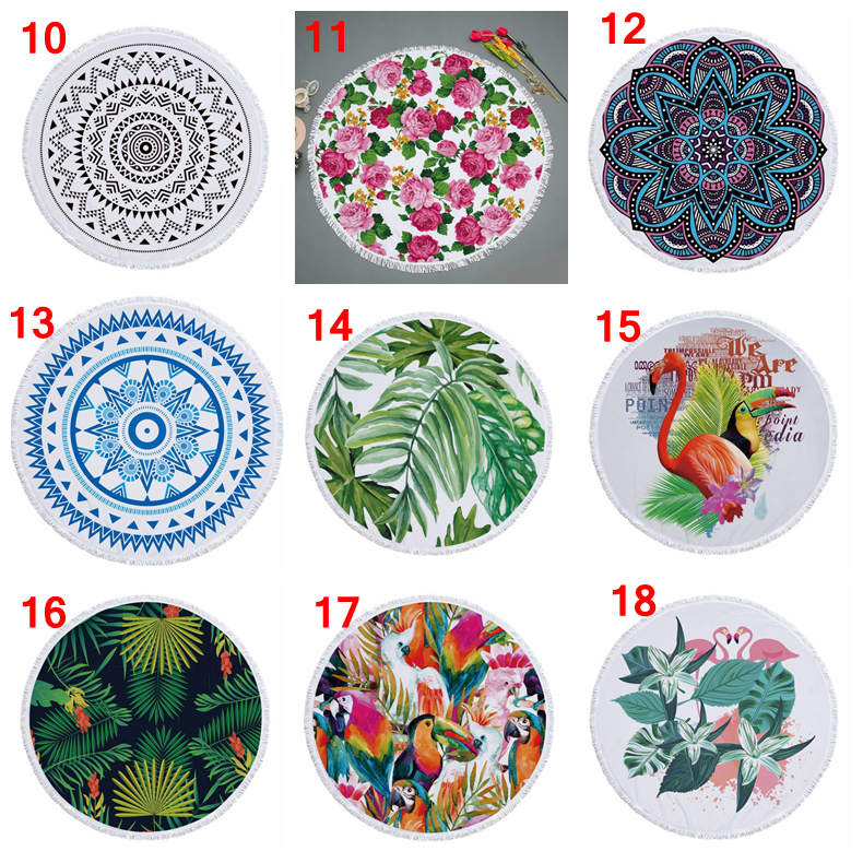 72 designs Summer Round Beach Towel With Tassels 59 inches Picnic mat 3D printed Flamingo Windbell Tropical Blanket girls bathing RRD7686 Free shippin