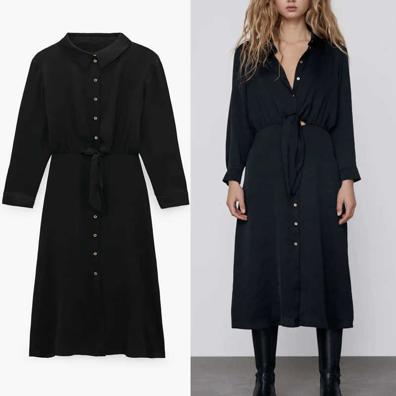 Za Knotted Satin Midi Black Dress Women Elegant Long Sleeve Office Lady Dresses Woman Fashion Front Button Fitted Vestido 210602
Za Knotted Satin Midi Black Dress Women Elegant Long Sleeve Office Lady Dresses Woman Fashion Front Button Fitted Vestido 210602