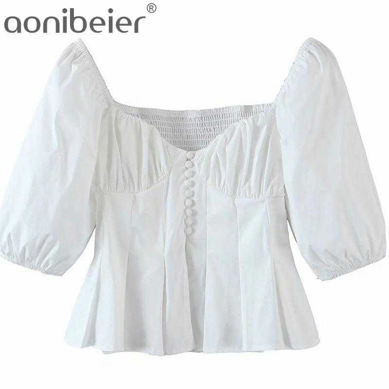 Summer Button Front White Sweetheart Shirt Puff Sleeve Pleated Hem Shirred Back Slim Women Crop Tops Female Blouses 210604
Summer Button Front White Sweetheart Shirt Puff Sleeve Pleated Hem Shirred Back Slim Women Crop Tops Female Blouses 210604