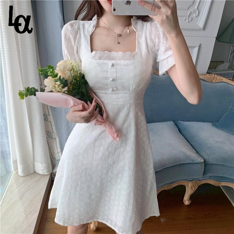 Summer Elegant Sweet Dress Vintage Lace French Casual High Waist Mini Slim Temperament A-Line Party Fairy 210519, Beige
Summer Elegant Sweet Dress Vintage Lace French Casual High Waist Mini Slim Temperament A-Line Party Fairy 210519, Beige