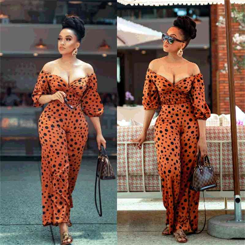 Women Jumpsuit Puff Sleeves Off Shoulder Sexy Rompers s Plus Size Dot Fashion 210524