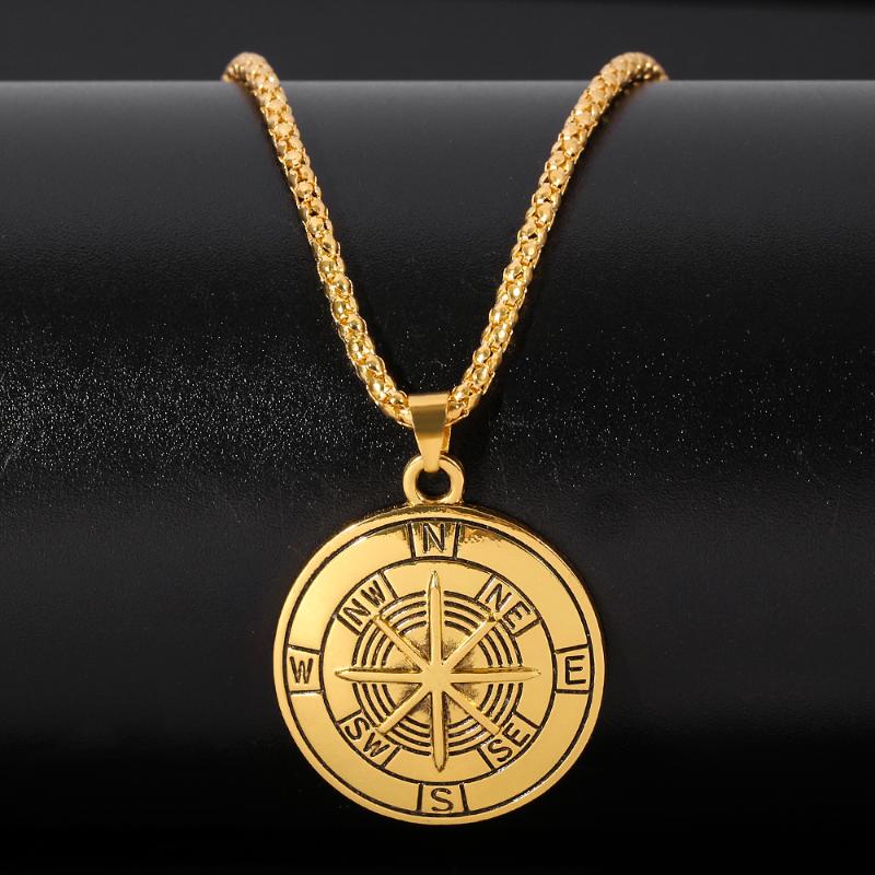 Pendant Necklaces Antique Gold Silver Color Compass Necklace Men Hip-Hop Rock Street Culture Chain Punk Fashion Jewlery Gift