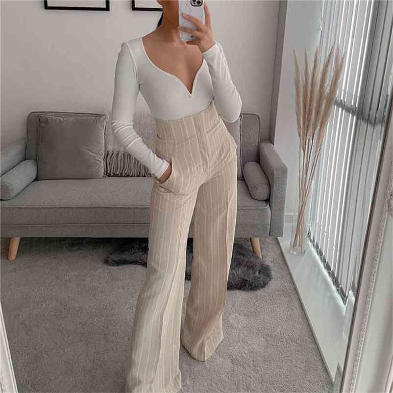 PUWD Sexy Woman V Neck Slim Knitted Bodysuits Spring Fashion Ladies Long Sleeve Bodysuit Female Basic 210522
