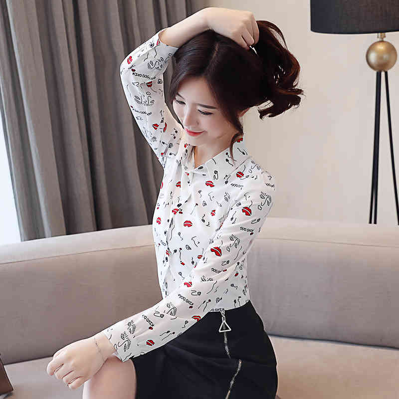 Blusas Mujer De Moda Fashion Print Korean Long Sleeve clothes Women Tops and Blouses Button Ladies Shirts Slim 8338 50 210506