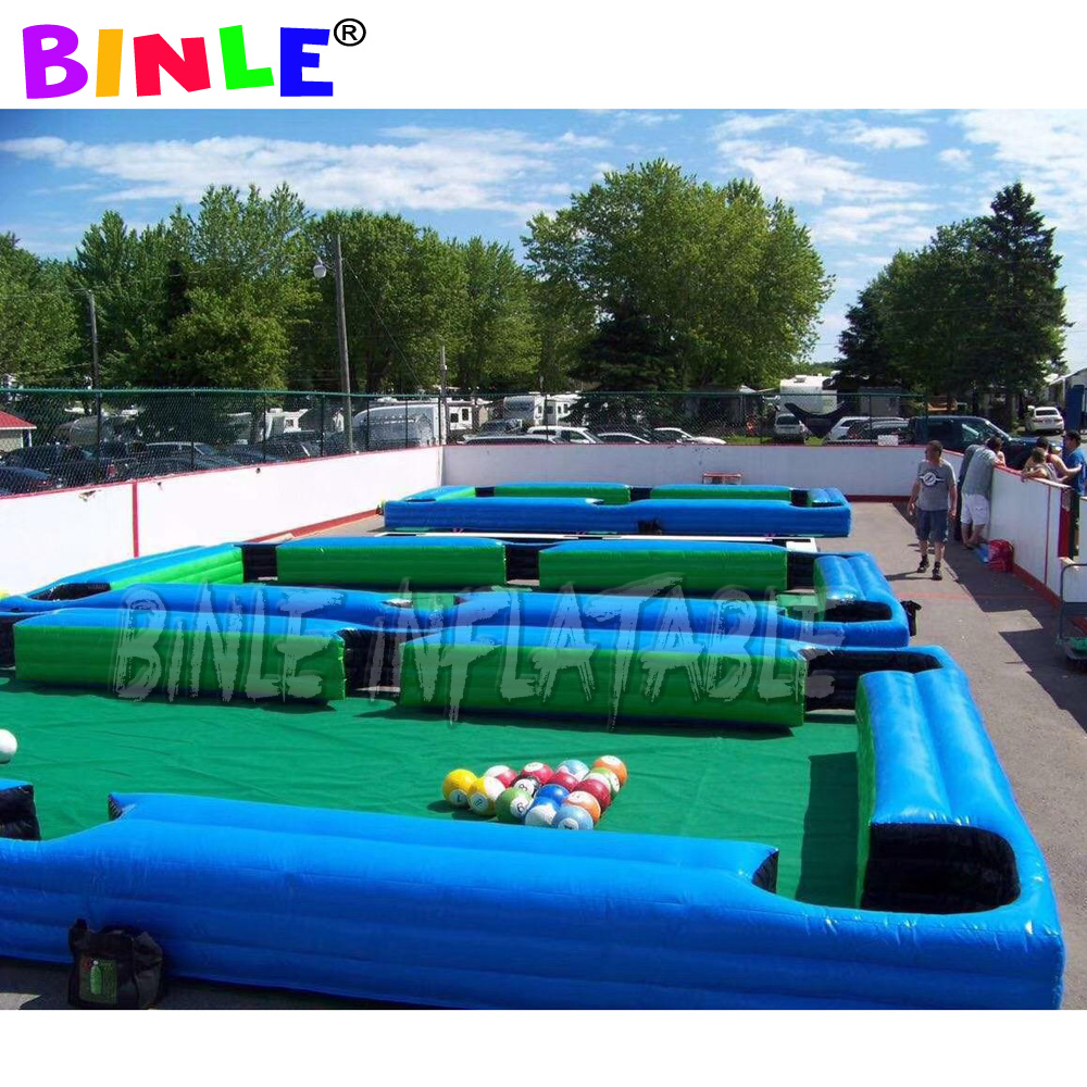 Blue And Green Giant Inflatable Snooker Soccer Human Pool Table With 16 Balls For Sale Funny Outdoor Or Indoor Football Games