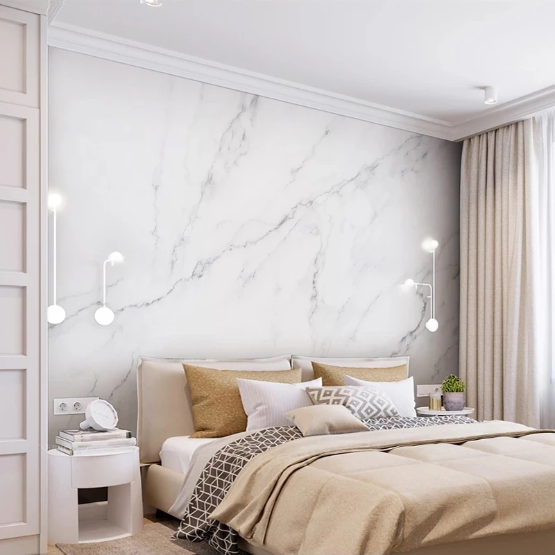 Custom Mural Nordic Ins White Marble Wall 3D Bedroom Living Room TV Background Wall Waterproof Self Adhesive Wallpaper Modern