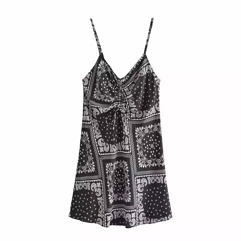 Women Chic Fashion With Bow Paisley Print Cozy Mini Dress Vintage V Neck Adjustable Straps Female Dresses Vestidos Mujer, Green
Women Chic Fashion With Bow Paisley Print Cozy Mini Dress Vintage V Neck Adjustable Straps Female Dresses Vestidos Mujer, Green