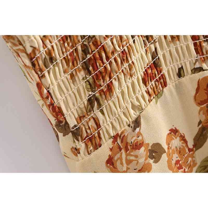 Holiday Summer Yellow Floral Print Sling Dress Sexy V Neck A-line Chiffon Long Bandage Adjust Spaghetti Strap Beach 210429