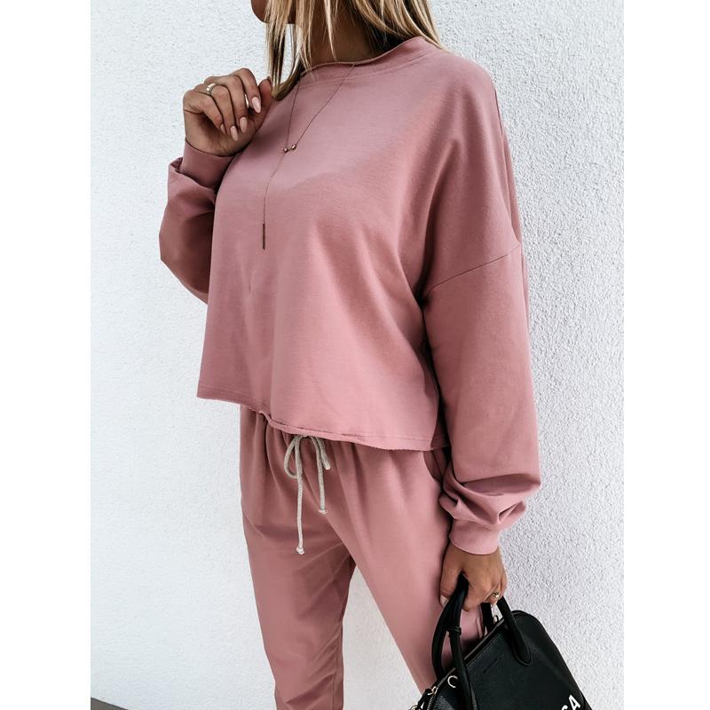 Hirigin Autumn 2pcs Women Outfits Set Ladies Long Sleeve Solid Top Pants Casual Tracksuit Exercise Fitness Clothes 2XL Women's Tracksuits