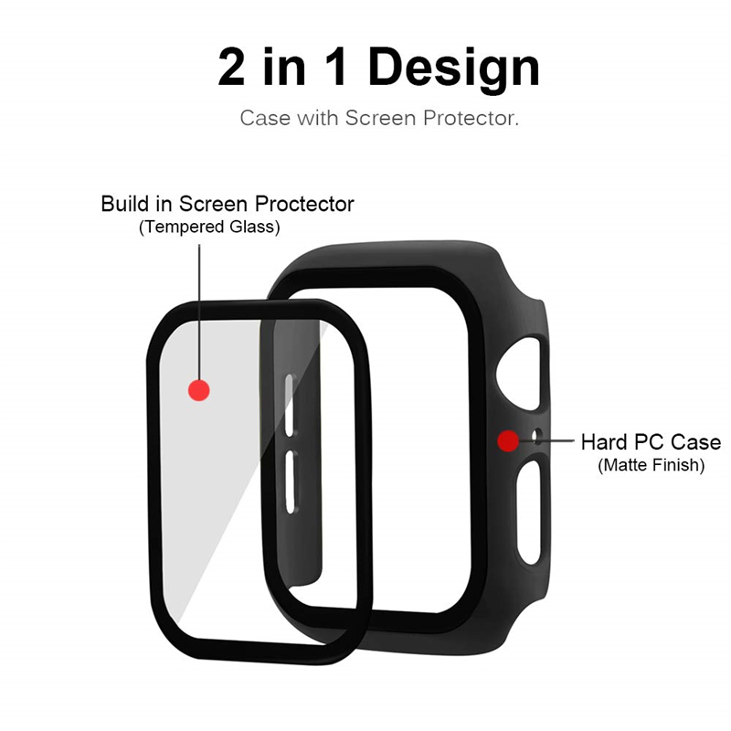 iWatch PC Hard Case With Tempered Glass 38mm 42mm 40mm 44mm 41mm 45mm 49mm 46mm For Apple Watch S10 9 8 7 6 SE 5 4 Cover 360 Full Screen Protector wat