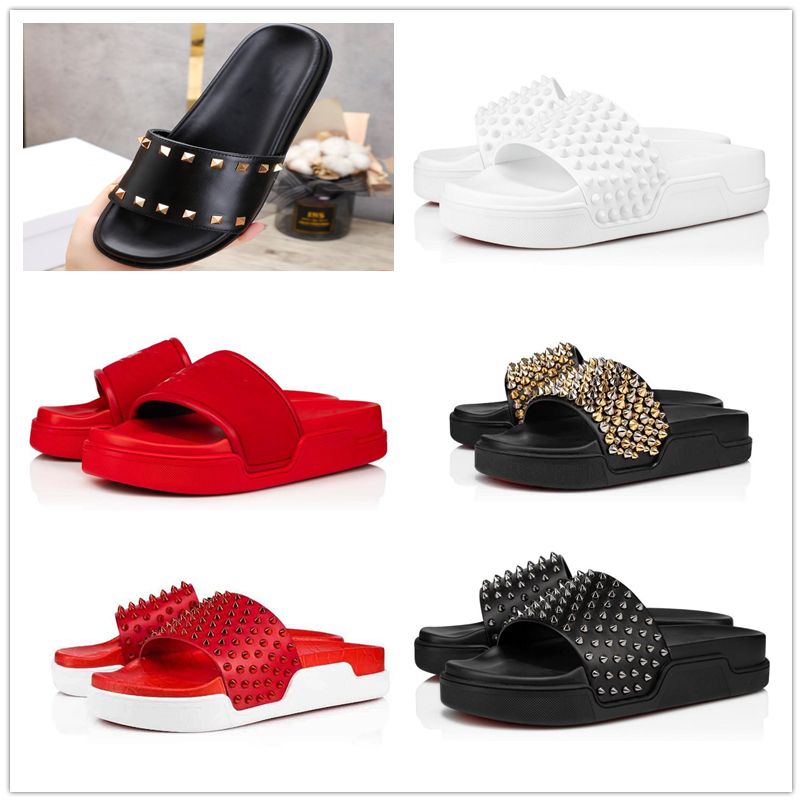 2021 Men's Summer Sandals red bottom sandal Slipper Spiked flats Pool fun Slider Slip-on Flop slide platform Comfortable flat black leather
2021 Men's Summer Sandals red bottom sandal Slipper Spiked flats Pool fun Slider Slip-on Flop slide platform Comfortable flat black leather