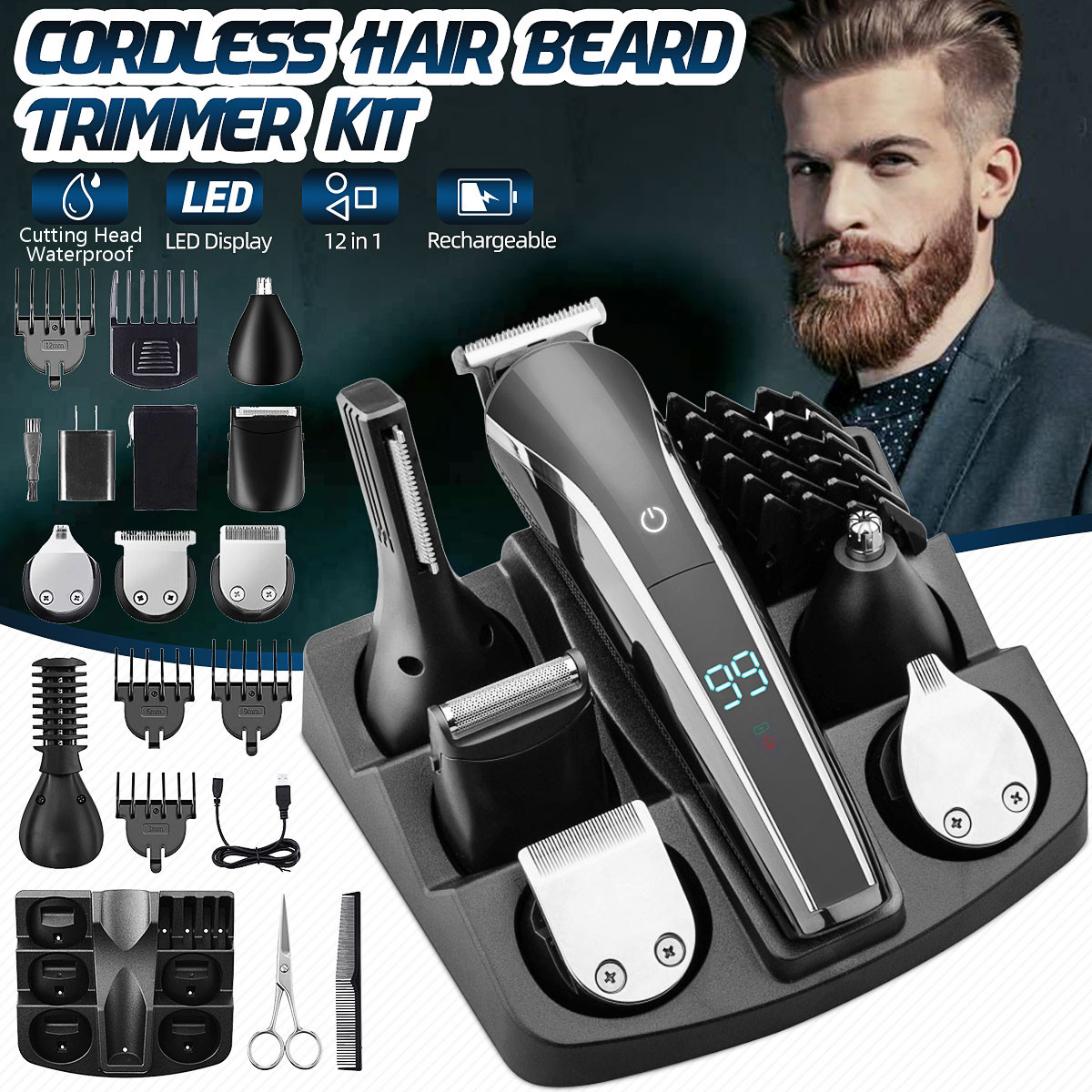 12 in 1 Cordless Multifunction Hair Clipper Professional Hair Beard Trimmer Mustache Grooming Kit Nose Ear Cutting Machine Men
12 in 1 Cordless Multifunction Hair Clipper Professional Hair Beard Trimmer Mustache Grooming Kit Nose Ear Cutting Machine Men