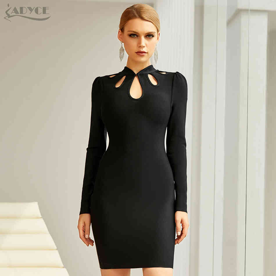 Winter Women White Hollow Out Bandage Dress Sexy Long Sleeve Club Celebrity Evening Runway Party Bodycon Dresses 210423