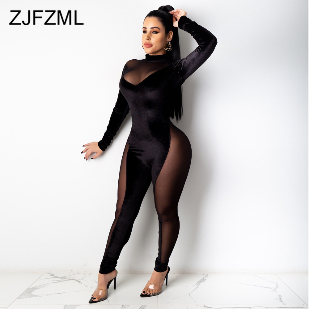 Sheer Mesh Skinny Velvet Rompers Womens Jumpsuit Autumn Fall Clothes 2021 Long Sleeve High Necked See Through Party Club Overall, Black
Sheer Mesh Skinny Velvet Rompers Womens Jumpsuit Autumn Fall Clothes 2021 Long Sleeve High Necked See Through Party Club Overall, Black