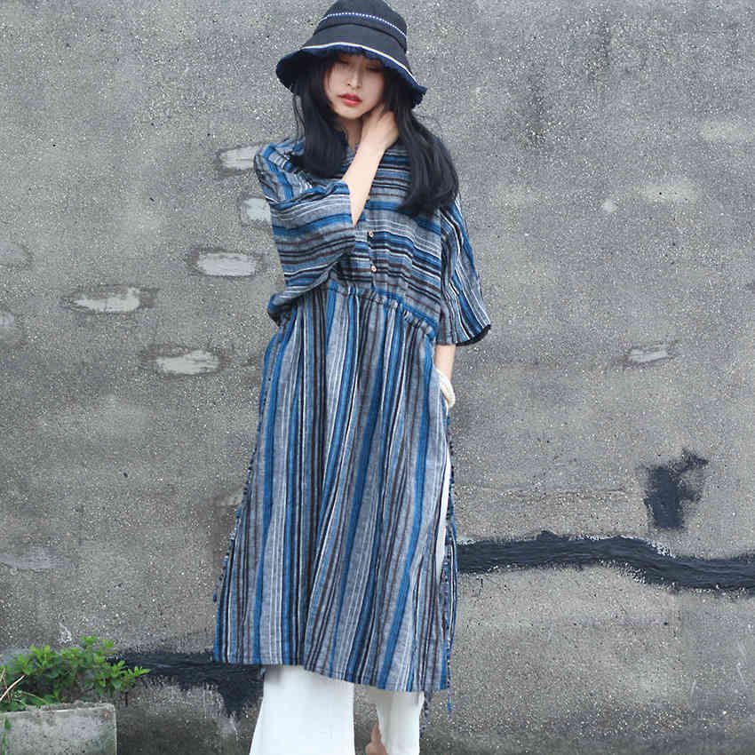 Johnature Spring And Summer Cotton Linen Women Dress Loose Comfortable Irregular Stripe Batwing Sleeve Mid-calf Dresses 210521, Blue
Johnature Spring And Summer Cotton Linen Women Dress Loose Comfortable Irregular Stripe Batwing Sleeve Mid-calf Dresses 210521, Blue