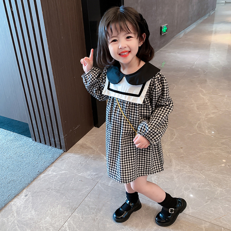 Toddler Girls Dress Plaid Pattern Party Casual Style Kids es Spring Autumn Clothing 220309