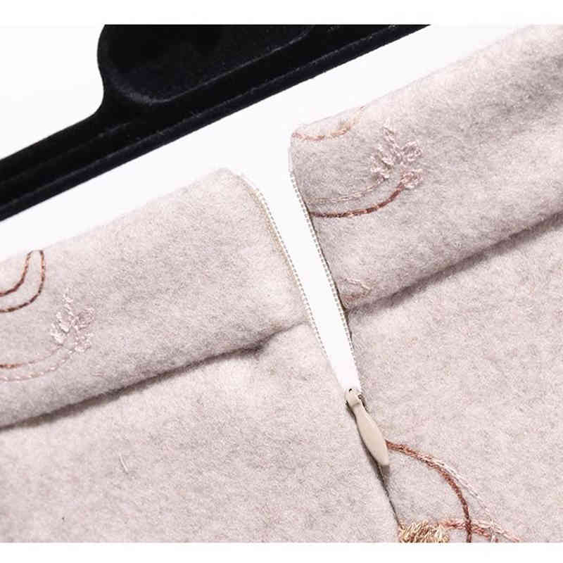 Arrival Autumn Winter Women High Waist Slim Woolen Skirts Floral Embroidery Vintage A-line Mini Skirt Top Quality S234 210512