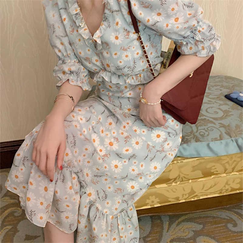 Summer Dress Korean Women V-Neck High Waist Floral Dress for Women Casual Temperament Long Dresses Solid Vestidos 14467 210527, Blue
Summer Dress Korean Women V-Neck High Waist Floral Dress for Women Casual Temperament Long Dresses Solid Vestidos 14467 210527, Blue