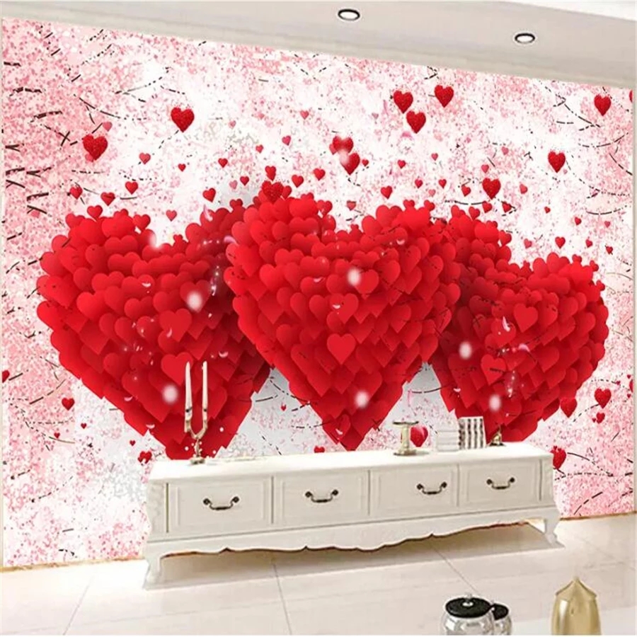 Custom Size large Self Adhesive wallpaper 3D romantic stereo beautiful love festive TV background wall decoration Murals