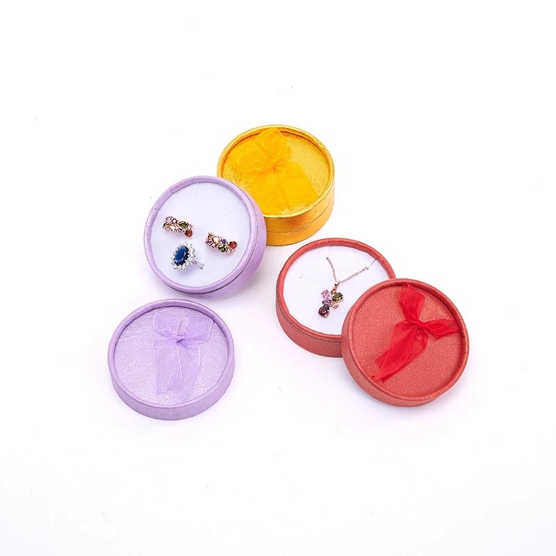 Wholesales Ring Box Stud Earrings Jewelry Box Gift Boxes Bow Small Round Trinket Container for Ring Display Jewelry 24pcs/Lot