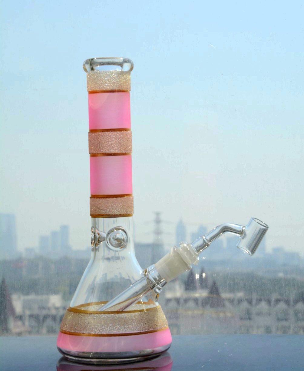 

hookahs Thick Base Showerhead Perc oil Dab Rigs 14mm Joint pink Glass Bong Beaker 25cm tall