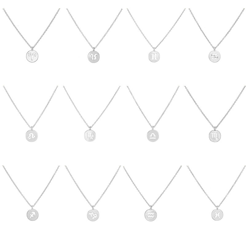 12PCS Zodiac Sign Star Constellation Necklaces Coin Aries Taurus Gemini Cancer Leo Virgo Libra Scorpio Sagittarius Capricorn Aquarius Pisces Pendant J