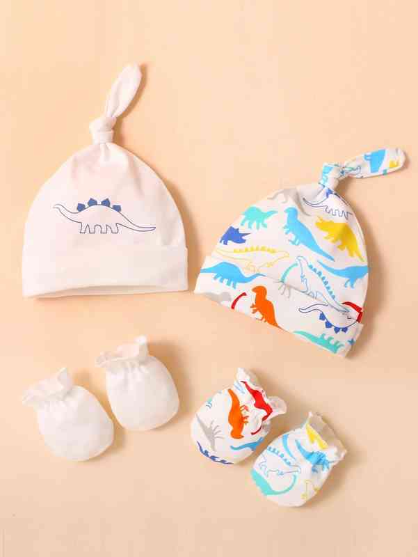 2pcs Baby Cartoon Graphic Hat & 2pairs Gloves SHE01